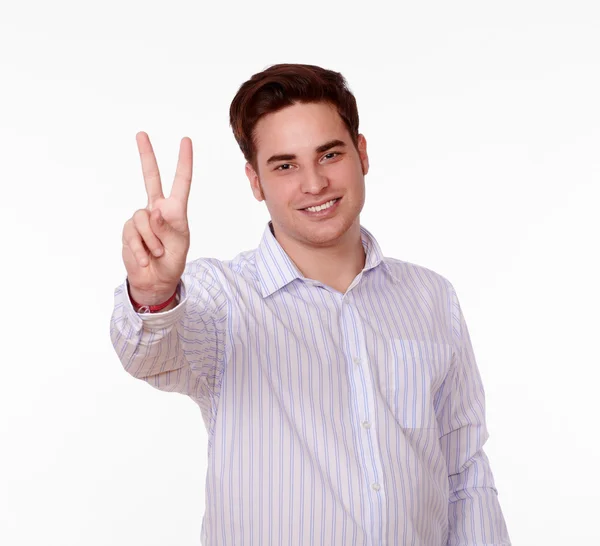 Handsome caucasian man with victory sign — Stock Photo, Image