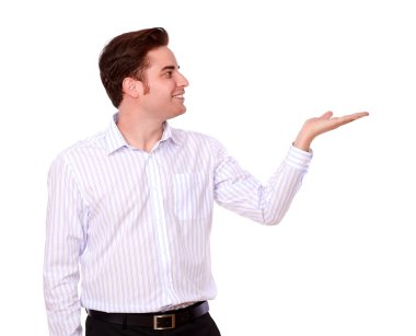 Beyaz adam sol onun palm holding