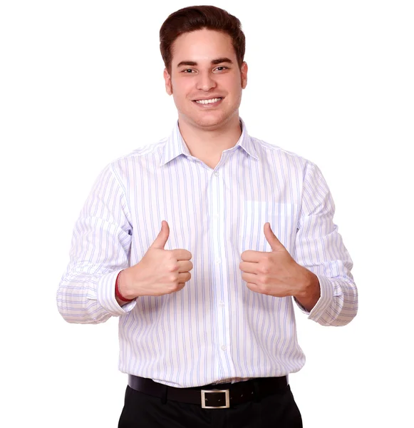 Charismatic caucasian guy with ok sign — Stock Photo, Image