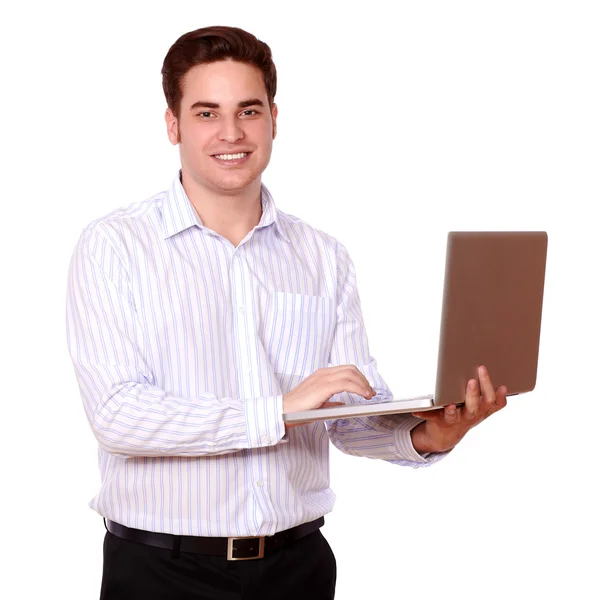 Attractive caucasian guy using his laptop — Stock Photo, Image