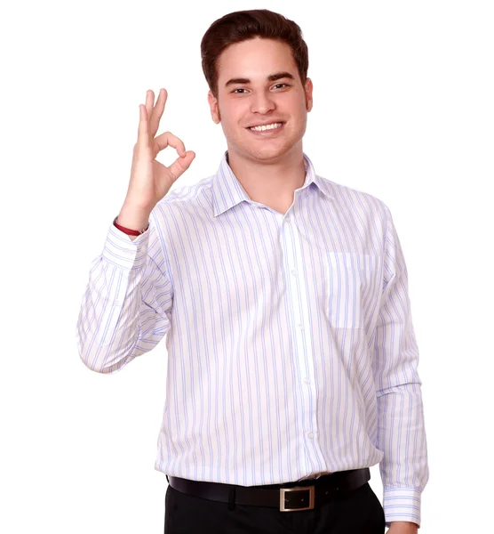 Attractive caucasian male with ok sign — Stock Photo, Image