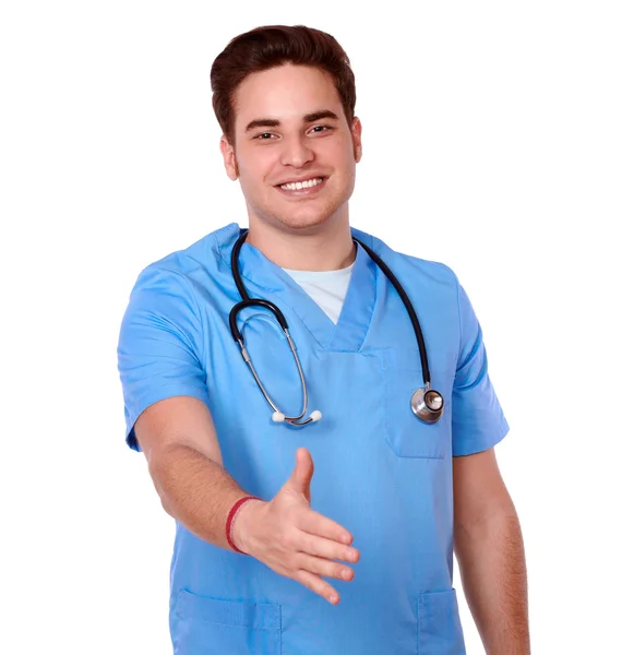 Handsome male nurse with greeting gesture — Stock Photo, Image