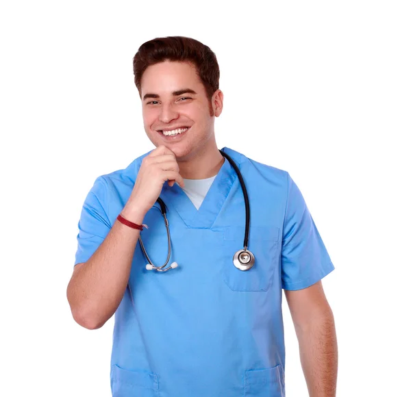 Prachtige verpleegster man die lacht op je — Stockfoto