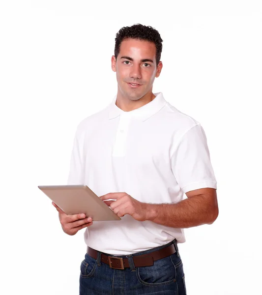 Young guy working with his tablet pc — Stock Photo, Image