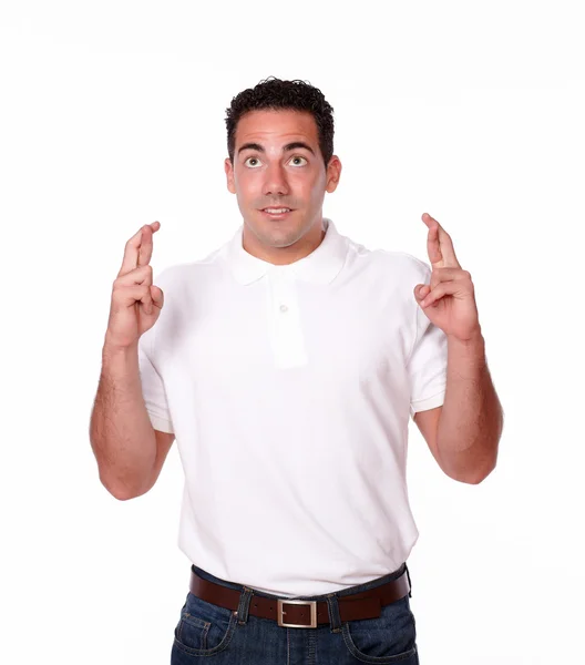 Handsome latin guy with luck sign — Stock Photo, Image