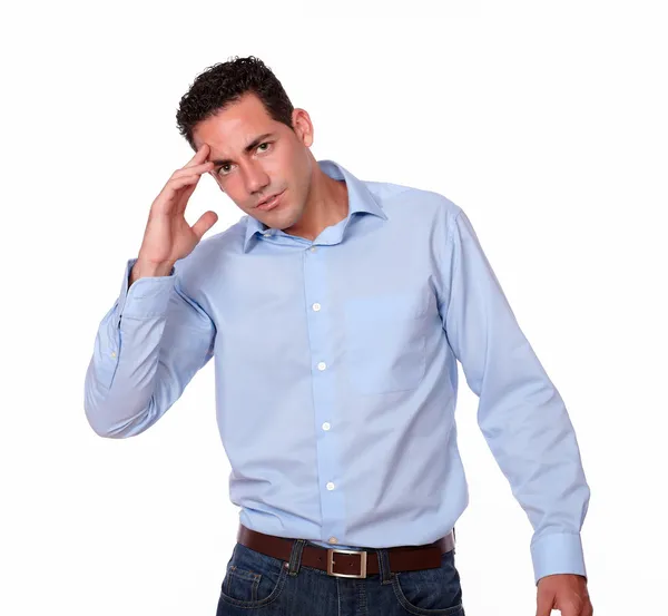 Stress young man with head pain standing — Stock Photo, Image