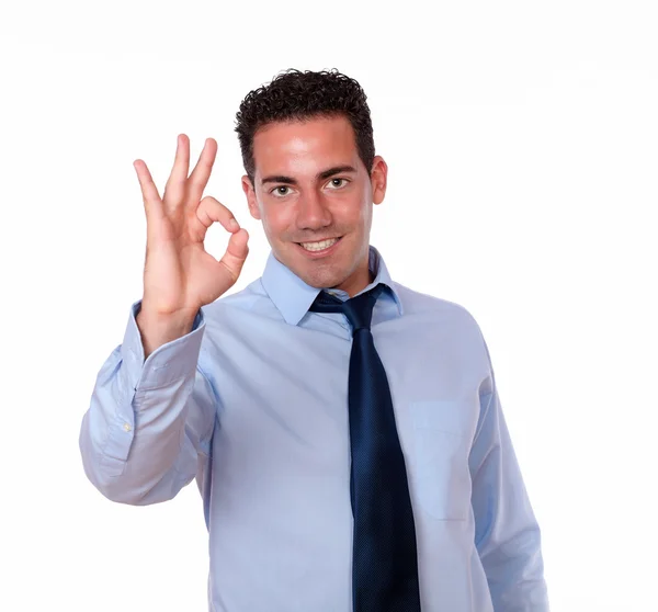 Alone latin guy with positive gesture — Stock Photo, Image