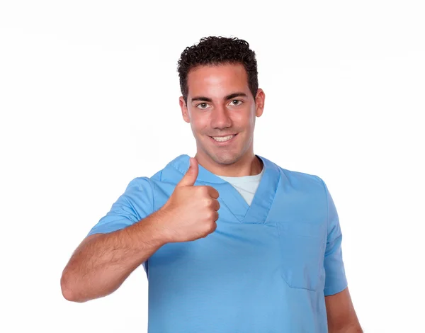Handsome nurse man with postive sign — Stock Photo, Image