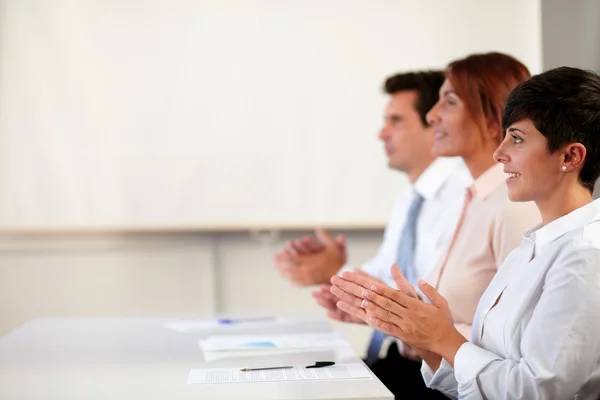 Male and female executive giving applause — Stock Photo, Image