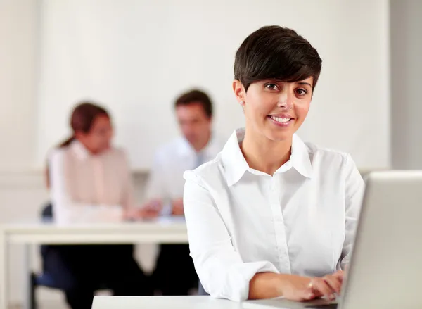 Young executive woman working with her laptop Stock Image