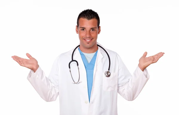 Medical latin doctor holding out his palms — Stock Photo, Image