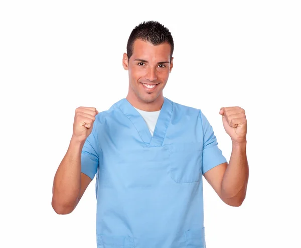 Professional male nurse celebrating his victory — Stock Photo, Image