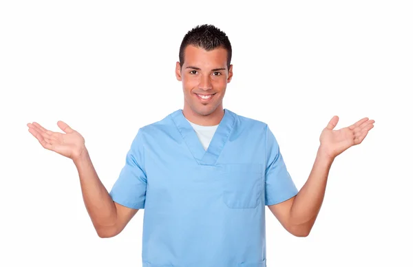 Adult male nurse holding up his palms — Stock Photo, Image