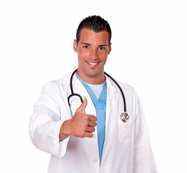 Alegre médico masculino con pulgar bien —  Fotos de Stock