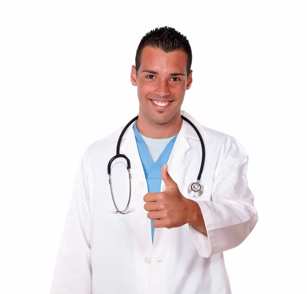 Guapo médico masculino con signo de ok —  Fotos de Stock