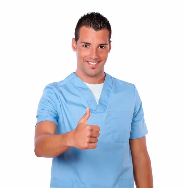 Jovem médico com polegar ok — Fotografia de Stock