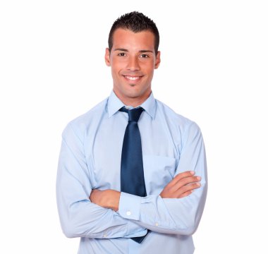 Kollarını geçerken yakışıklı latin işadamı