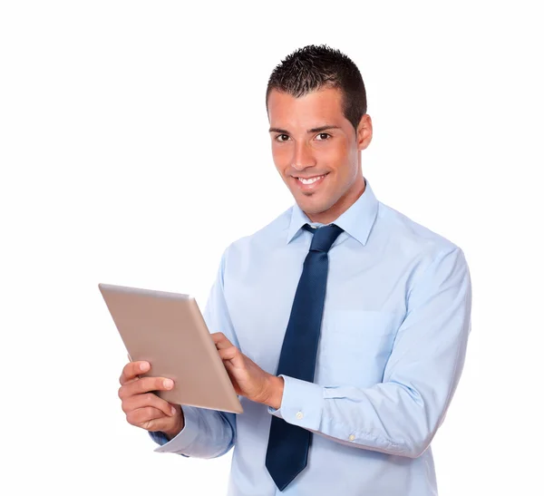 Homem elegante trabalhando com seu tablet pc — Fotografia de Stock