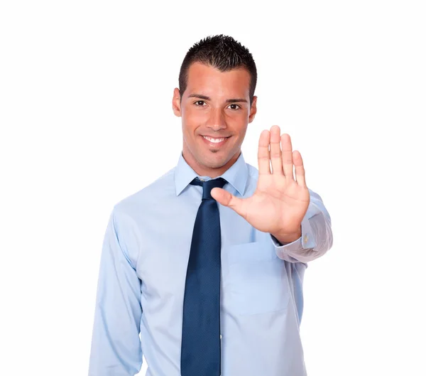 Handsome hispanic businessman with high gesture — Stock Photo, Image