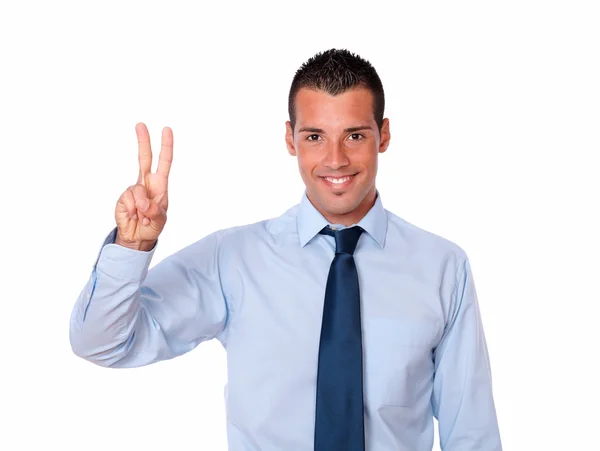 Charming latin man with victory gesture — Stock Photo, Image