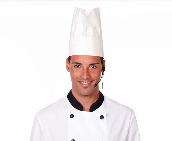 Handsome professional chef guy with headphones — Stock Photo, Image