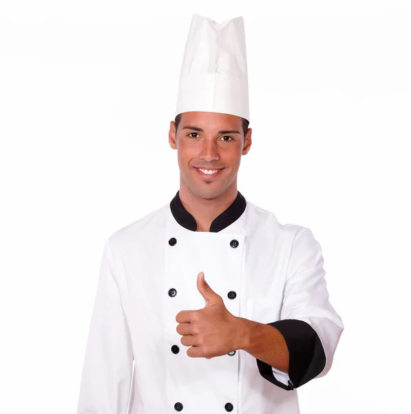 Chef masculino feliz com polegar positivo — Fotografia de Stock