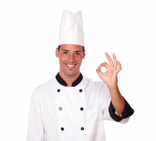 Cheerful chef masculino com gesto ok — Fotografia de Stock