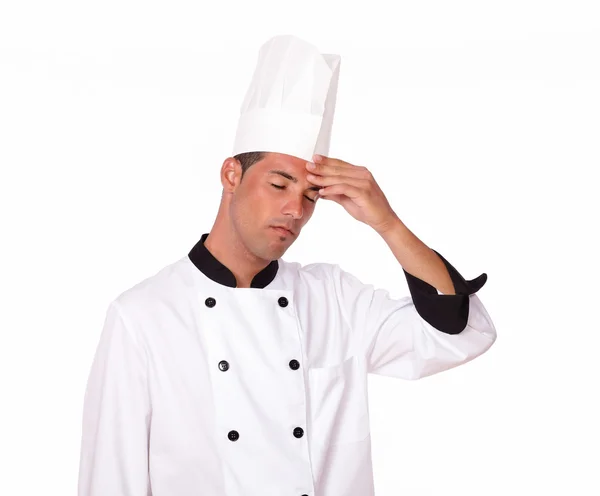 Professional young male chef with headache — Stock Photo, Image