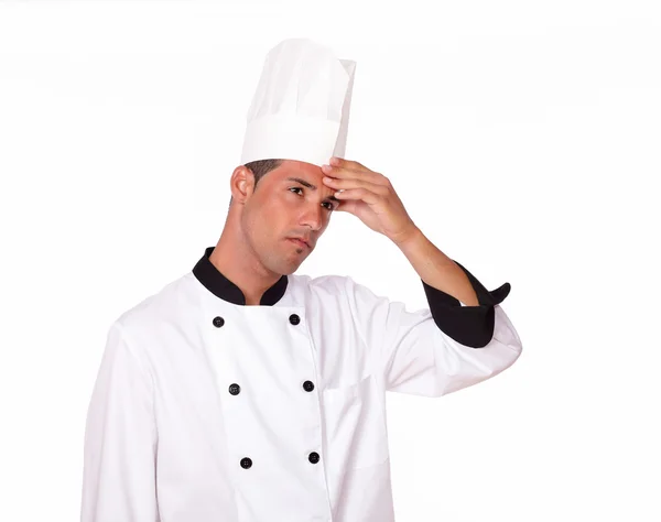 Profesionální hezký dospělých kuchař s bolestí hlavy — Stock fotografie