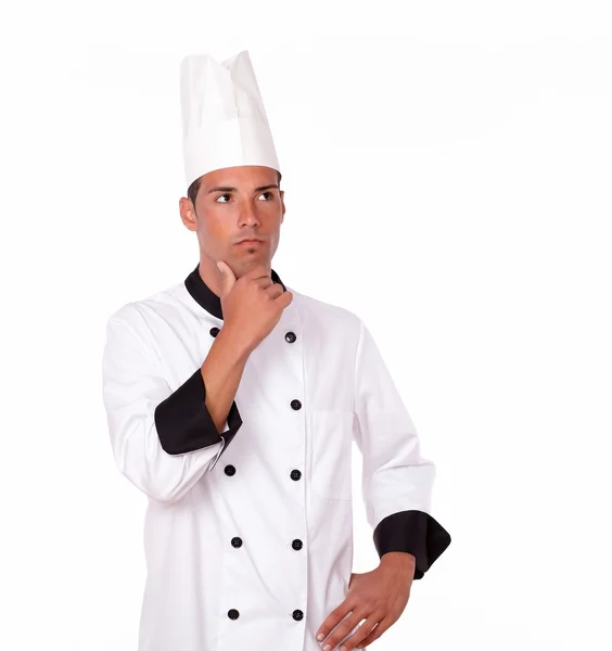Zamyšlený 20-24 let mužské šéfkuchař stojící — Stock fotografie