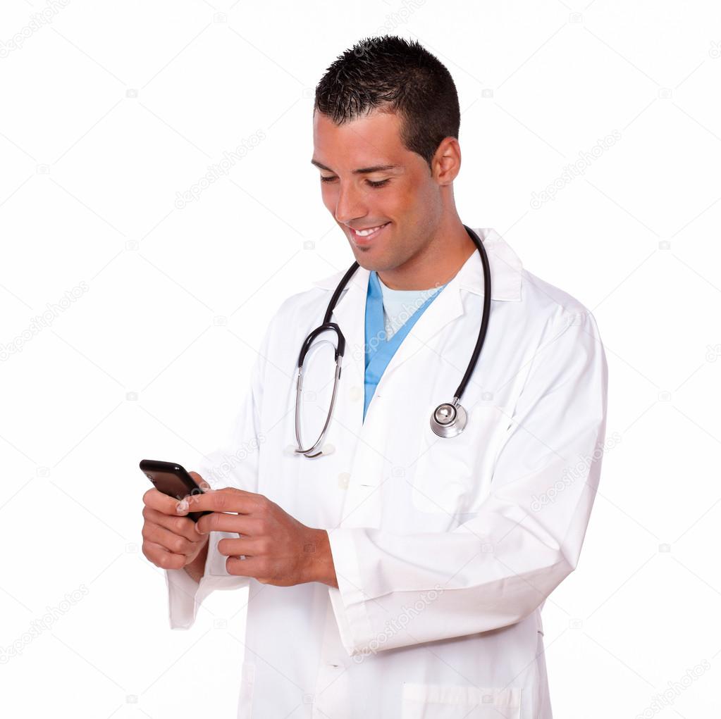 Medical male doctor sending a message