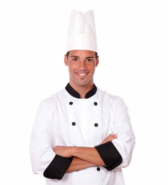 Chef hispano profesional sonriéndote — Foto de Stock