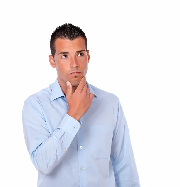 Pensive hispanic man looking at people — Stock Photo, Image