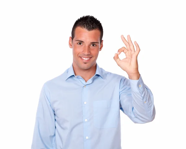 Adult latin man with positive sign — Stock Photo, Image