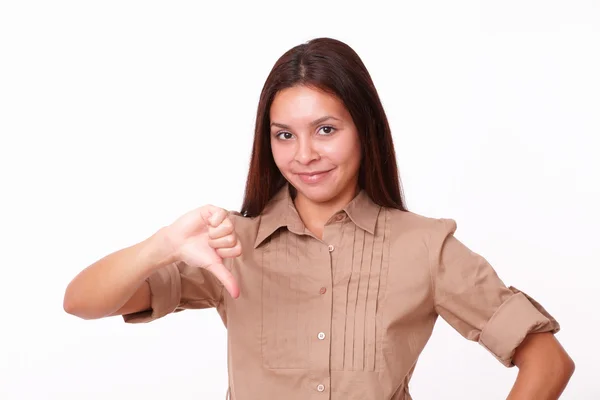 Unglückliche Latin Lady mit gesenktem Daumen — Stockfoto