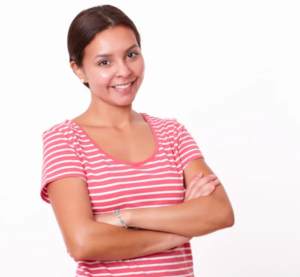 Girl standing with crossed arms — Stock Photo, Image