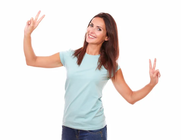 Attractive young woman celebrating her victory — Stock Photo, Image