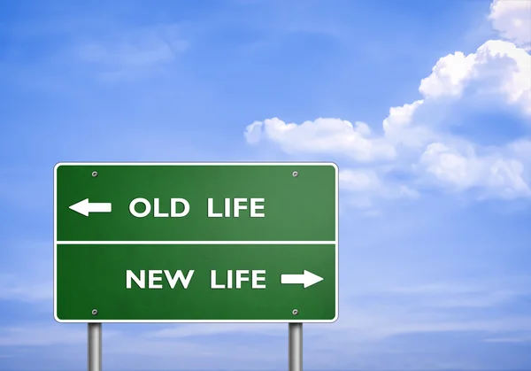 Starý život - nový život - silnice znamení koncept — Stock fotografie