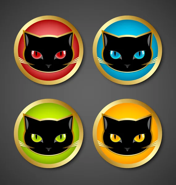 Černá kočka hlava ikony — Stockový vektor