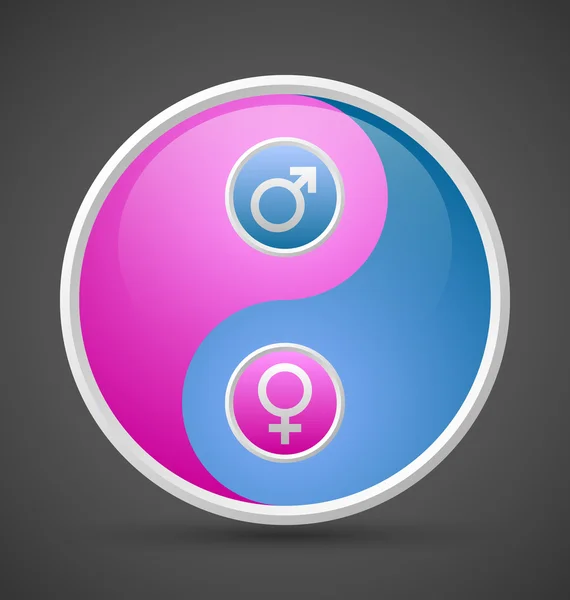 Venus y Marte símbolo yin yang femenino y masculino — Vector de stock