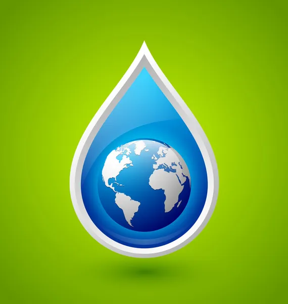 Vatten droppe och planet earth-ikonen — Stock vektor
