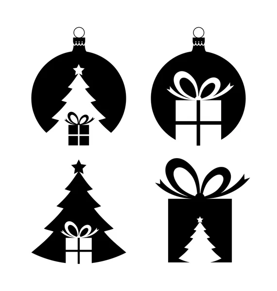 Negatieve ruimte Kerst iconen — Stockvector