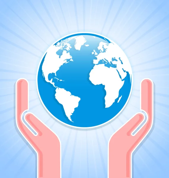 Caring hands with planet Earth — Stock Vector