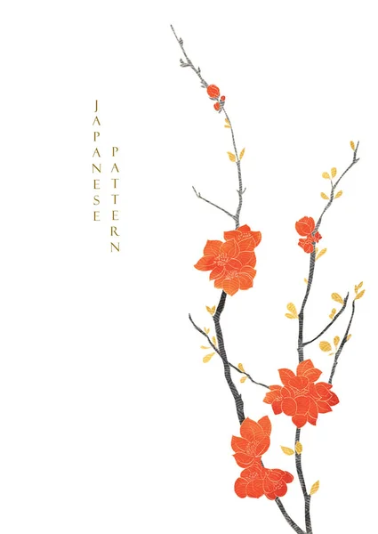 赤と黒のテクスチャベクトルを持つ日本の背景 ヴィンテージスタイルの桜の花の装飾 手描き線テンプレートデザイン — ストックベクタ
