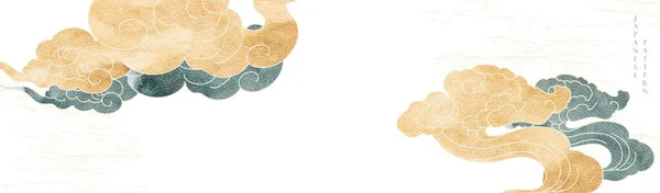 Японский Фон Нарисованным Вручную Вектором Линии Облаков Акварельная Текстура Винтажном — стоковый вектор