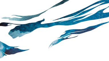 Japon dalga desenli klasik tarzda mavi okyanus arka plan dokusu. Suluboya doku vektörlü soyut peyzaj sancak tasarımı.