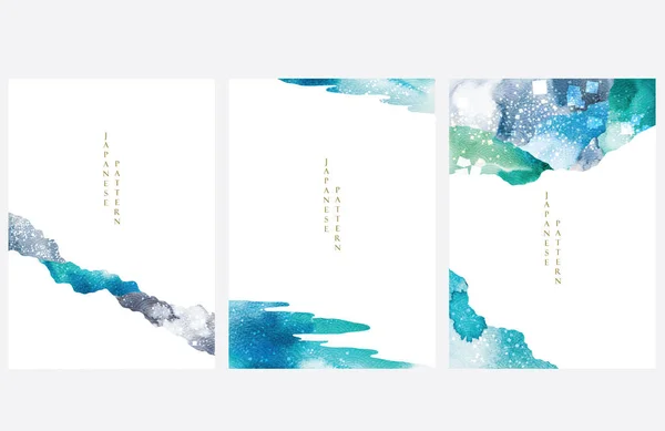 Pinceau Bleu Vert Avec Motif Vague Océan Japonais Dans Style — Image vectorielle