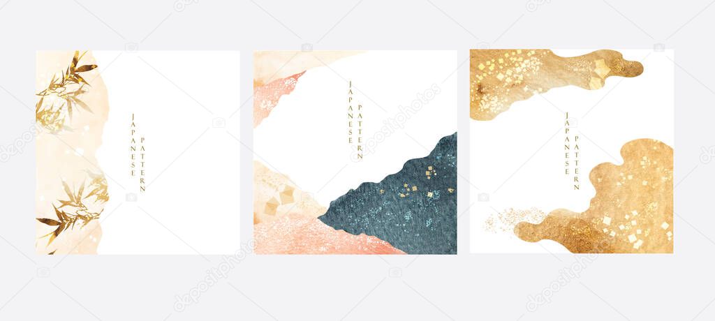 Abstract art template with geometric pattern. Landscape background with Japanese texture pattern. Mountain layout design with watercolor texture in oriental style. Invitation card design.