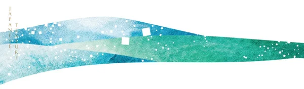 Japon Okyanus Dalgası Desenli Mavi Yeşil Fırça Darbeleri Klasik Tarzda — Stok Vektör