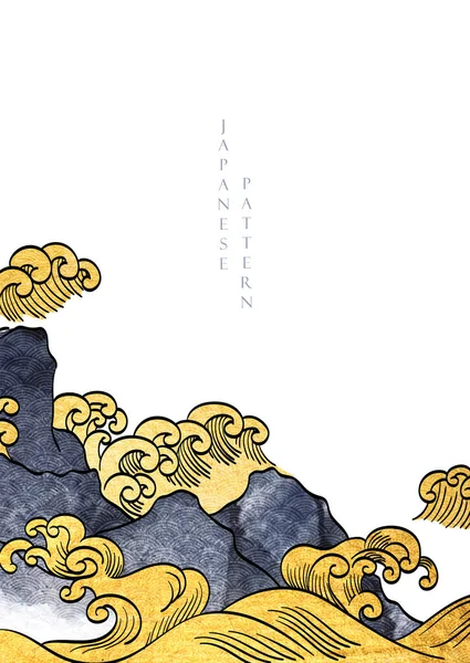 日本背景与黄金和黑色纹理矢量 中国海浪装饰手绘线条的老式风格 艺术自然邀请卡设计 — 图库矢量图片